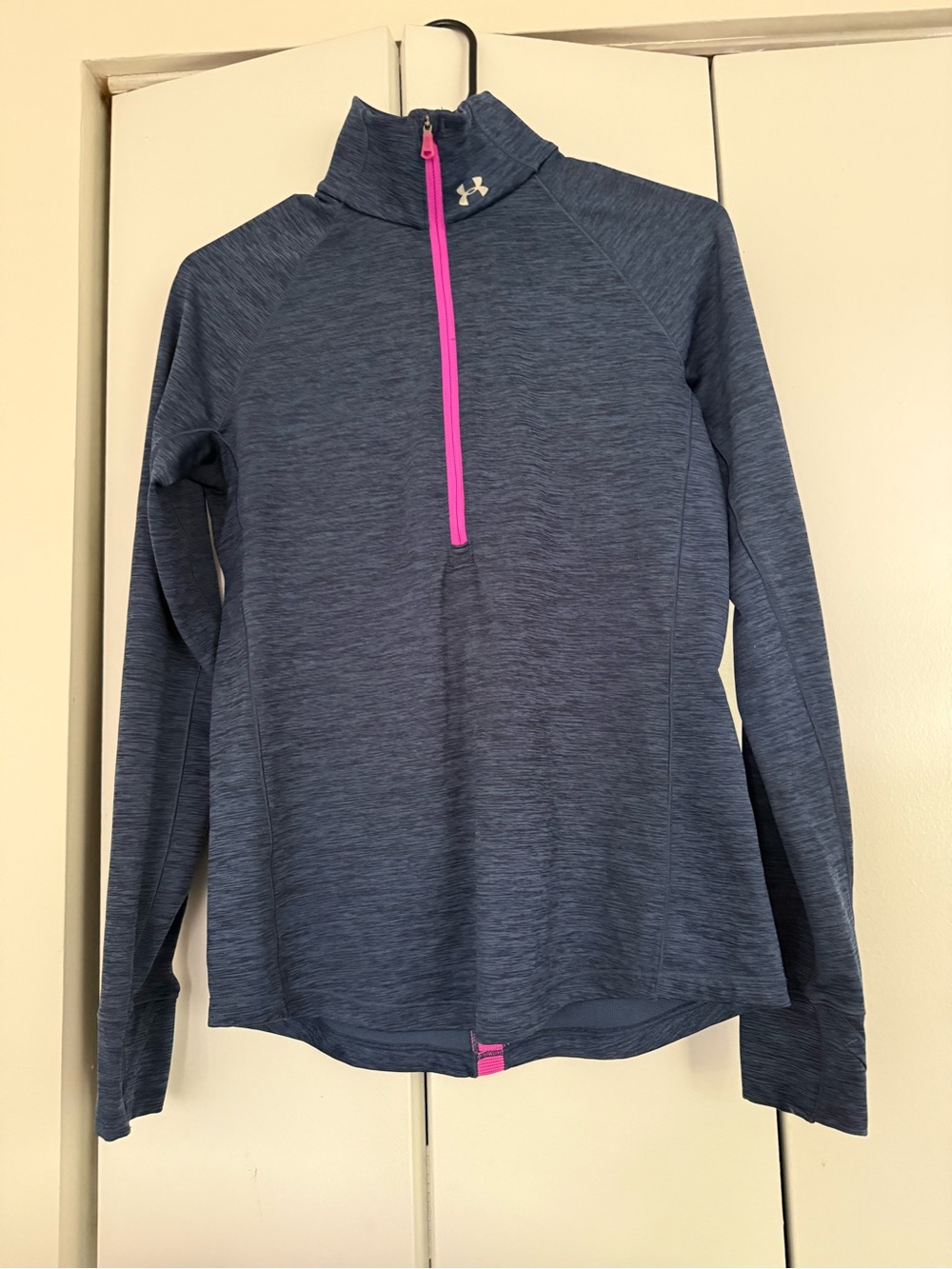 Under Armour Women's Heathered Navy Half-Zip Pullover with Pink Zip